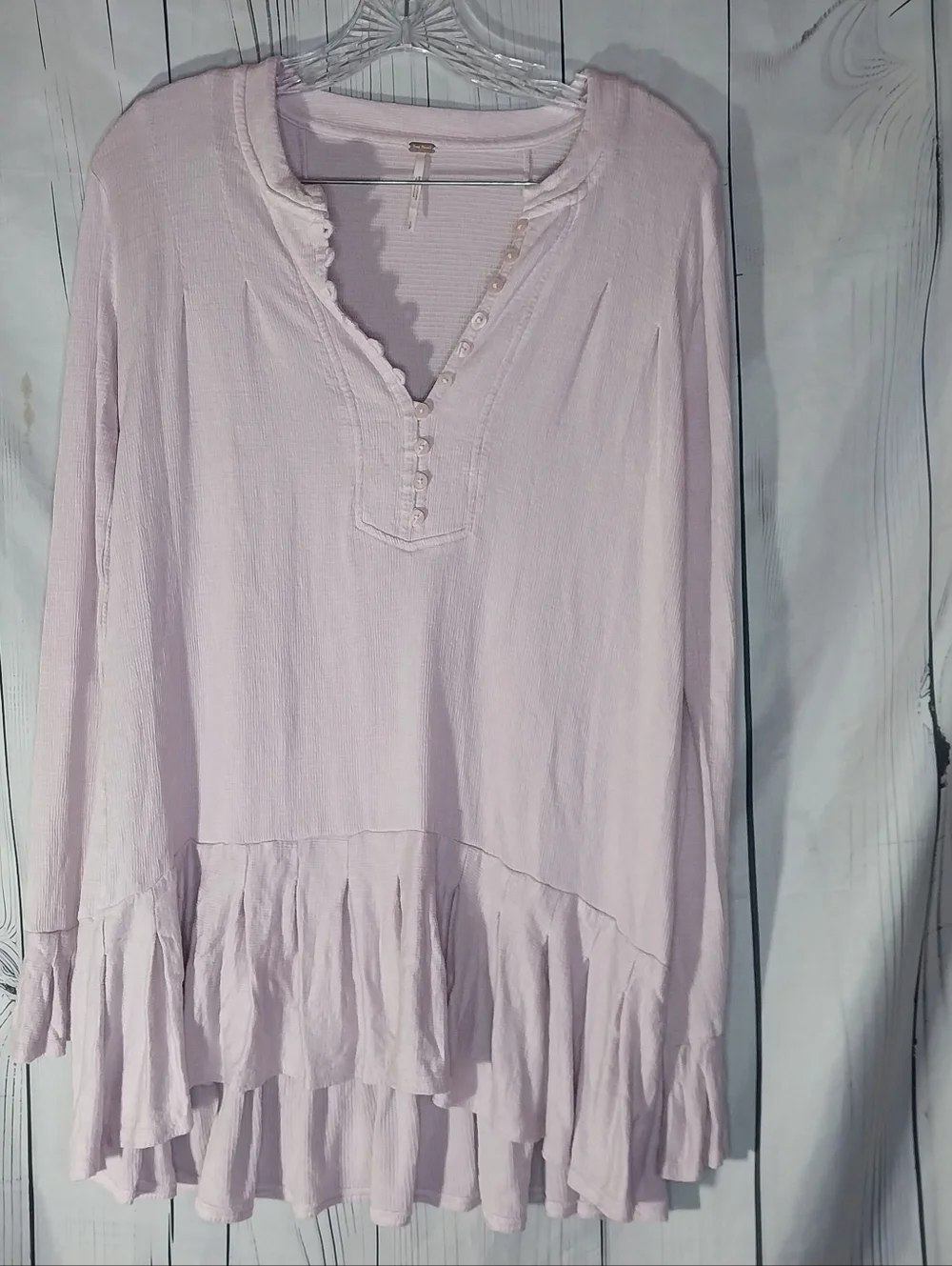 Free People Your Girl Ruffle-Hem Long Sleeve Tunic Boho Oversized Top - Picture 1 of 9